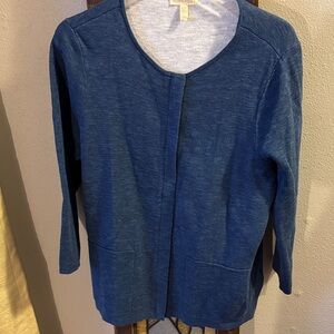 Eileen Fisher Organic Linen and Organic Cotton Blue Knit Sweater Cardigan